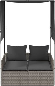 vidaXL Podwójna leżanka z daszkiem i zasłonami, szary polirattan 3