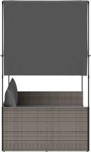 vidaXL Podwójna leżanka z daszkiem i zasłonami, szary polirattan 4