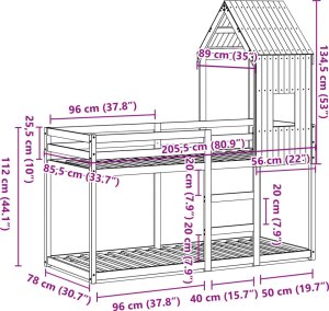 vidaXL Łóżko z piętrem i daszkiem, 80x200 cm, lite drewno sosnowe 12
