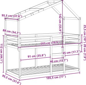 vidaXL Łóżko z piętrem i daszkiem, woskowy brąz, 90x190 cm, sosnowe 11