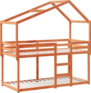 vidaXL Łóżko z piętrem i daszkiem, woskowy brąz, 90x190 cm, sosnowe 2