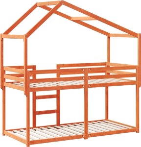 vidaXL Łóżko z piętrem i daszkiem, woskowy brąz, 90x190 cm, sosnowe 8