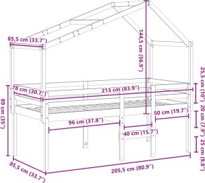 vidaXL Wysokie łóżko z dachem, 80x200 cm, lite drewno sosnowe 12