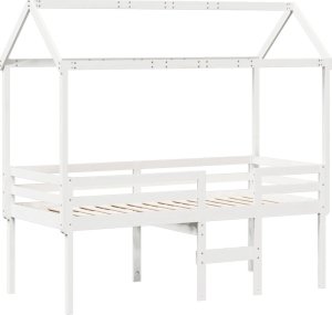 vidaXL Wysokie łóżko z dachem, białe, 90x200 cm, lite drewno sosnowe 2
