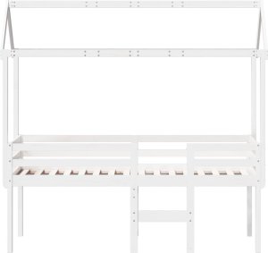 vidaXL Wysokie łóżko z dachem, białe, 90x200 cm, lite drewno sosnowe 4