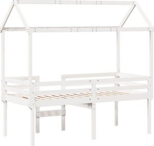 vidaXL Wysokie łóżko z dachem, białe, 90x200 cm, lite drewno sosnowe 8