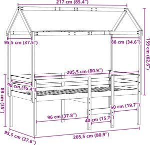 vidaXL Wysokie łóżko z dachem, 90x200 cm, lite drewno sosnowe 12