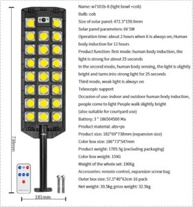 Tech-Led Latarnia lampa solarna 713 cob 950W czujnik ruchu, pilot i mocowanie Latarnia lampa solarna 713 cob 950W czujnik ruchu, pilot i mocowanie 9