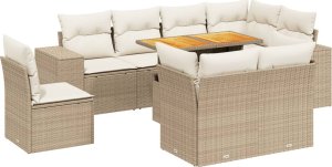 vidaXL 9-cz. zestaw mebli ogrodowych z poduszkami, beżowy, polirattan 2