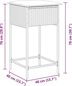 vidaXL Ogrodowe stołki barowe z poduszkami, 2 szt., beżowe, polirattan 9