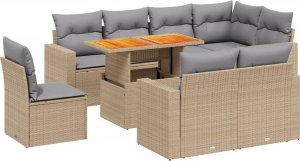 vidaXL 9-cz. zestaw mebli ogrodowych z poduszkami, beżowy, polirattan 2