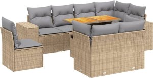 vidaXL 9-cz. zestaw mebli ogrodowych z poduszkami, beżowy, polirattan 2