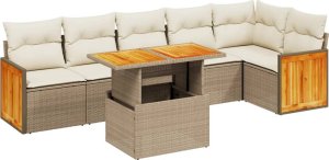 vidaXL 7-cz. zestaw wypoczynkowy do ogrodu, z poduszkami, beżowy 2