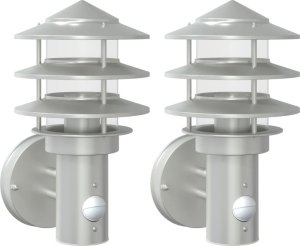 Kinkiet vidaXL Kinkiety zewnętrzne z czujnikiem ruchu, 2 szt., srebrne, stal 2