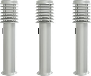 vidaXL Lampy ogrodowe na słupku, z gniazdkiem, 3 szt., srebrne, 60 cm 2