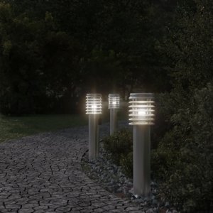 vidaXL Lampy ogrodowe na słupku, z gniazdkiem, 3 szt., srebrne, 60 cm 3