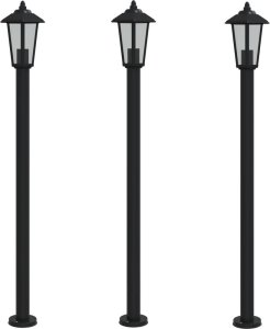vidaXL Lampy ogrodowe na słupku, 3 szt., czarne, 120 cm, stal 2