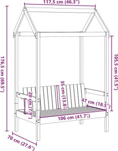 vidaXL Ławka z daszkiem, biała, 117,5x70x176,5 cm, sosnowa 9