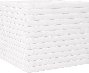 vidaXL Donica ogrodowa, biała, 50x50x46 cm, lite drewno sosnowe 7