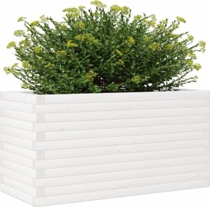 vidaXL Donica ogrodowa, biała, 90x40x46 cm, lite drewno sosnowe 4