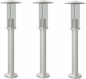 vidaXL Lampy ogrodowe na słupku, 3 szt., srebrne, 60 cm, stal 2