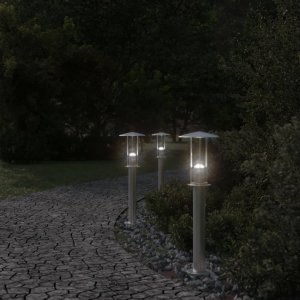 vidaXL Lampy ogrodowe na słupku, 3 szt., srebrne, 60 cm, stal 3
