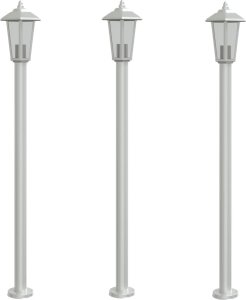 vidaXL Lampy ogrodowe na słupku, 3 szt., srebrne, 120 cm, stal 2