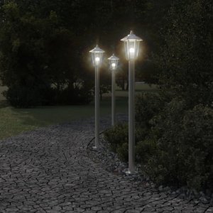 vidaXL Lampy ogrodowe na słupku, 3 szt., srebrne, 120 cm, stal 3