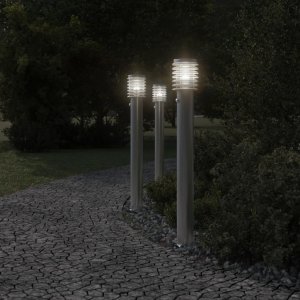 vidaXL Lampa ogrodowa na słupku, z czujnikiem, srebrna, 110 cm, stal 3