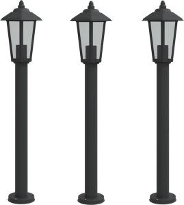 vidaXL Lampy ogrodowe na słupku, 3 szt, czarne, 80 cm, stal nierdzewna 2