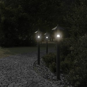 vidaXL Lampy ogrodowe na słupku, 3 szt, czarne, 80 cm, stal nierdzewna 3