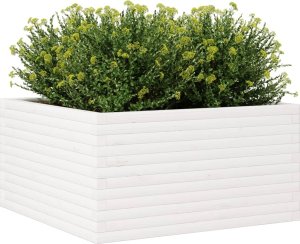 vidaXL Donica ogrodowa, biała, 90x90x46 cm, lite drewno sosnowe 4