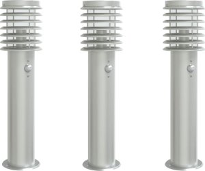 vidaXL Lampy ogrodowe na słupku, z czujnikiem, 3 szt., srebrne, 60 cm 2