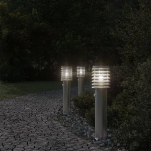 vidaXL Lampy ogrodowe na słupku, z czujnikiem, 3 szt., srebrne, 60 cm 3