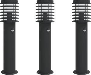 vidaXL Lampy ogrodowe na słupku, z czujnikiem, 3 szt., czarne, 60 cm 2