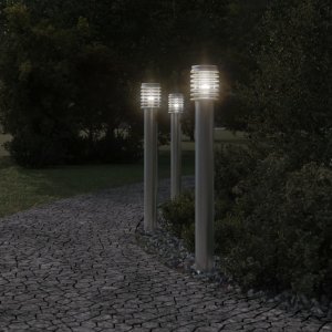 vidaXL Lampa ogrodowa na słupku, z gniazdkiem, srebrna, 110 cm, stal 3