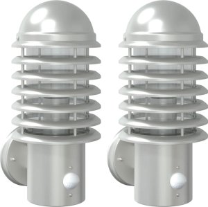 Kinkiet vidaXL Kinkiety zewnętrzne z czujnikiem ruchu, 2 szt., srebrne, stal 2