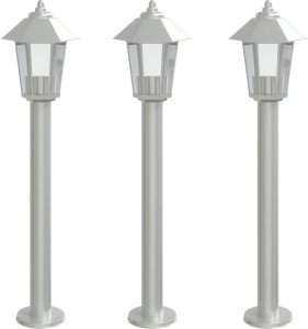 vidaXL Lampy ogrodowe na słupku, 3 szt., srebrne, 80 cm, stal 2