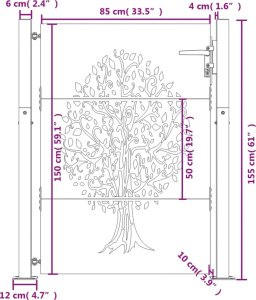vidaXL Furtka ogrodowa, 105x155 cm, stal kortenowska, motyw drzewa 11