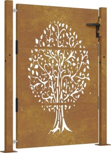 vidaXL Furtka ogrodowa, 105x155 cm, stal kortenowska, motyw drzewa 2