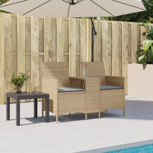 vidaXL Ogrodowa sofa 2-os. ze stolikiem i poduszkami, beżowy rattan PE 2