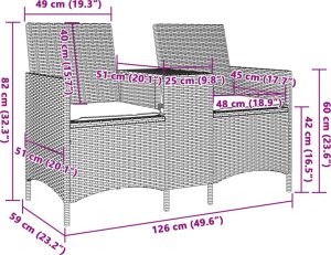 vidaXL Ogrodowa sofa 2-os. ze stolikiem i poduszkami, beżowy rattan PE 7