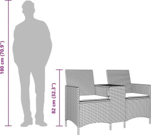 vidaXL Ogrodowa sofa 2-os. ze stolikiem i poduszkami, beżowy rattan PE 8