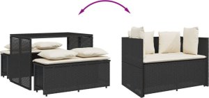 vidaXL 3-cz. zestaw mebli ogrodowych z poduszkami, czarny, rattan PE 6