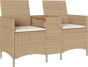 vidaXL Ogrodowa sofa 2-os. ze stolikiem i poduszkami, beżowy rattan PE 2