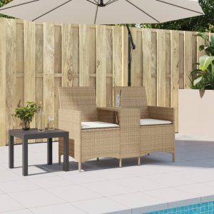 vidaXL Ogrodowa sofa 2-os. ze stolikiem i poduszkami, beżowy rattan PE 3