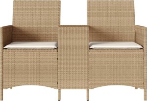 vidaXL Ogrodowa sofa 2-os. ze stolikiem i poduszkami, beżowy rattan PE 4