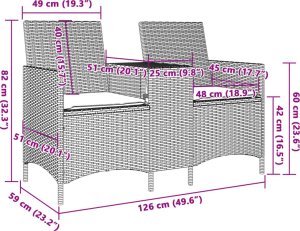 vidaXL Ogrodowa sofa 2-os. ze stolikiem i poduszkami, beżowy rattan PE 8