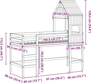 vidaXL Łóżko na antresoli, z drabiną i dachem, 90x190 cm, sosna 12