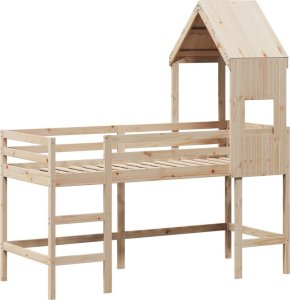 vidaXL Łóżko na antresoli, z drabiną i dachem, 90x190 cm, sosna 2